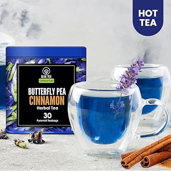 Blue Tea - Butterfly Pea Flower Cinnamon Herbal Tea - 30 Tea Bags || Antioxidant Rich || Herbal Tea - Caffeine Free - Calming Tea - Flower Based - Vegan - Non-Bitter - Non-Gmo| Eco Conscious Tin Pack