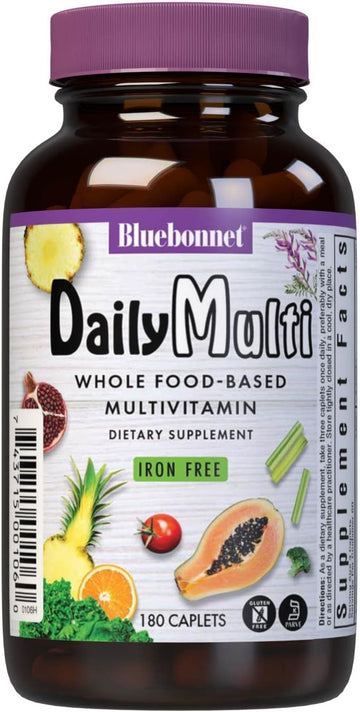 Bluebonnet Super Earth Multi-Nutrient Formula Iron Free Caplets, 180 Count, White,Green