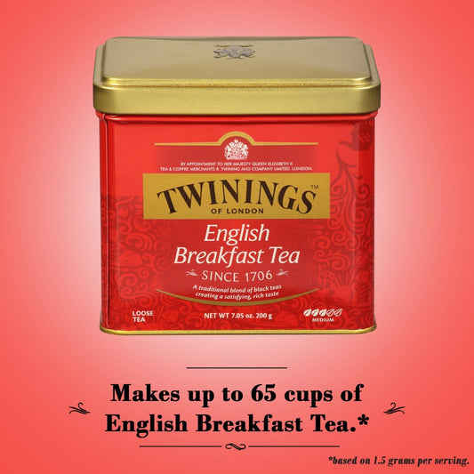 Twinings English Breakfast Loose Tea Tins, 7.05 Ounce Tins (Pack Of 1), Smooth, Flavourful, Robust Black Tea Leaves, Caffeinated, Enjoy Hot Or Iced
