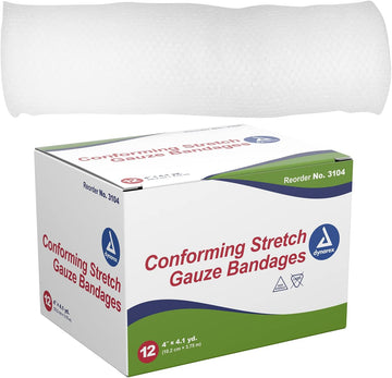 Dynarex 3104 Non-Sterile Stretch Gauze Bandage Roll, 4" X 4.1 Yard, Pack Of 12