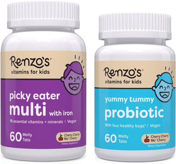 Renzo's Vitamins Happy Tummies Bundle - Probiotics for Kids and Picky Eater Kids Multivitamin