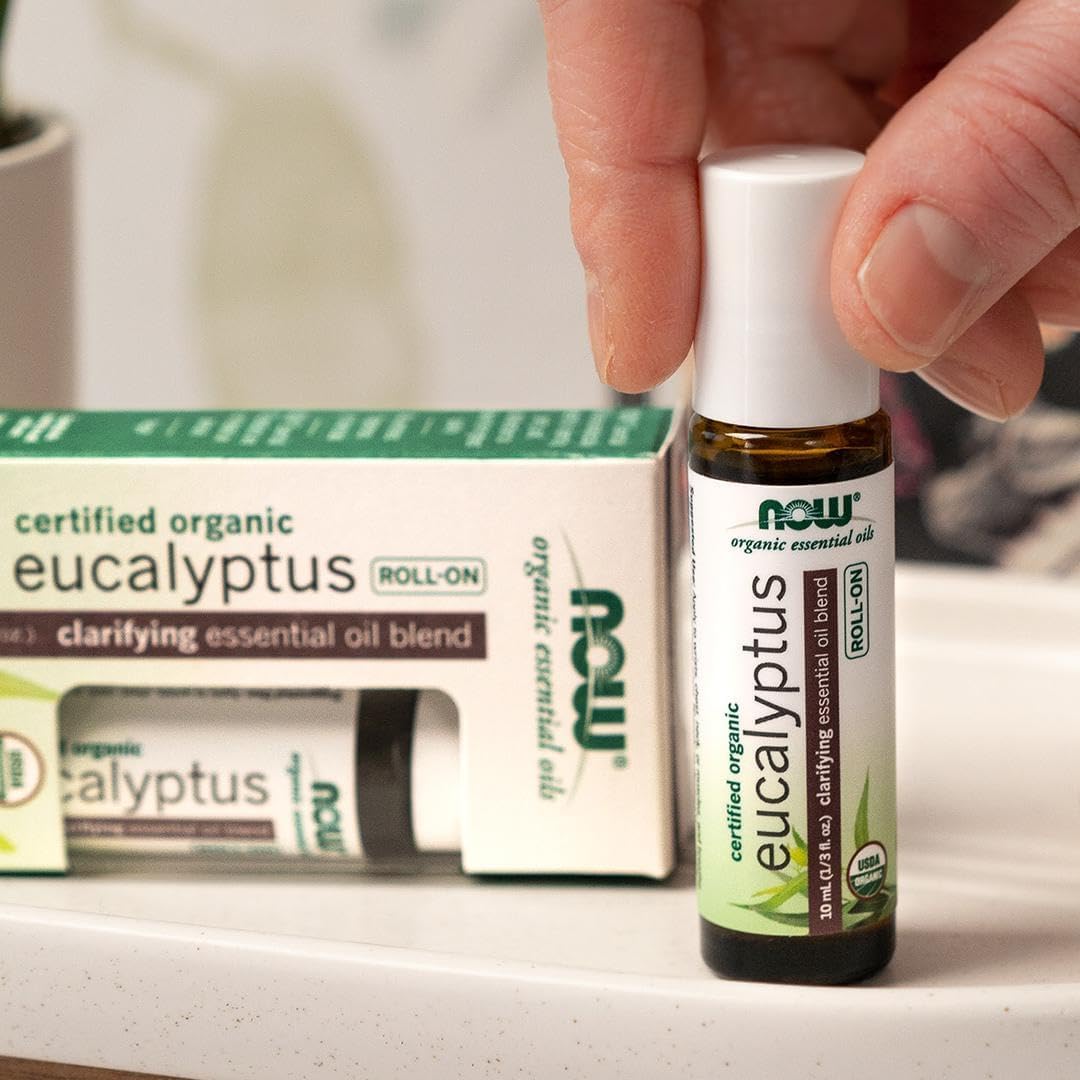 Now Essential Oils, Eucalyptus Roll-On, Certified Organic, Clarifying Blend, Steam Distilled, Topical Aromatherapy, 10-Ml (Pack Of 2)