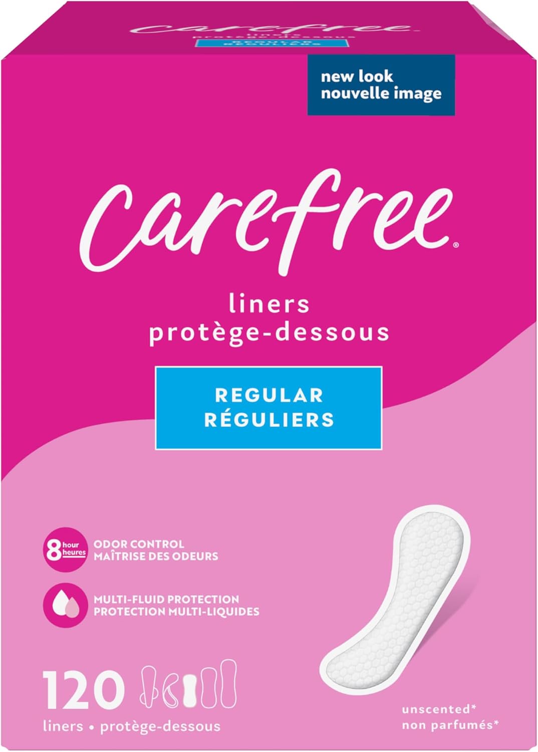 Carefree Panty Liners For Women, Regular, Unwrapped, Unscented, 120Ct | Pantiliners, Carefree Liners, Daily Liners For Women, Light Periods And Leaks, 8-Hour Odor Control | 120Ct (Packaging May Vary)