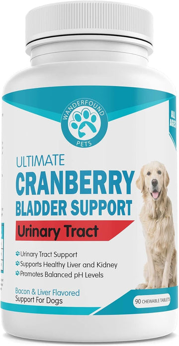 Wanderfound Pets Ultimate Cranberry Bladder Uti Support Supplement For Dogs - Dog Urinary Tract Infection Incontinence Formula With Cordyceps Mushroom - Bacon & Liver Flavor - 90 Chewable Tablets