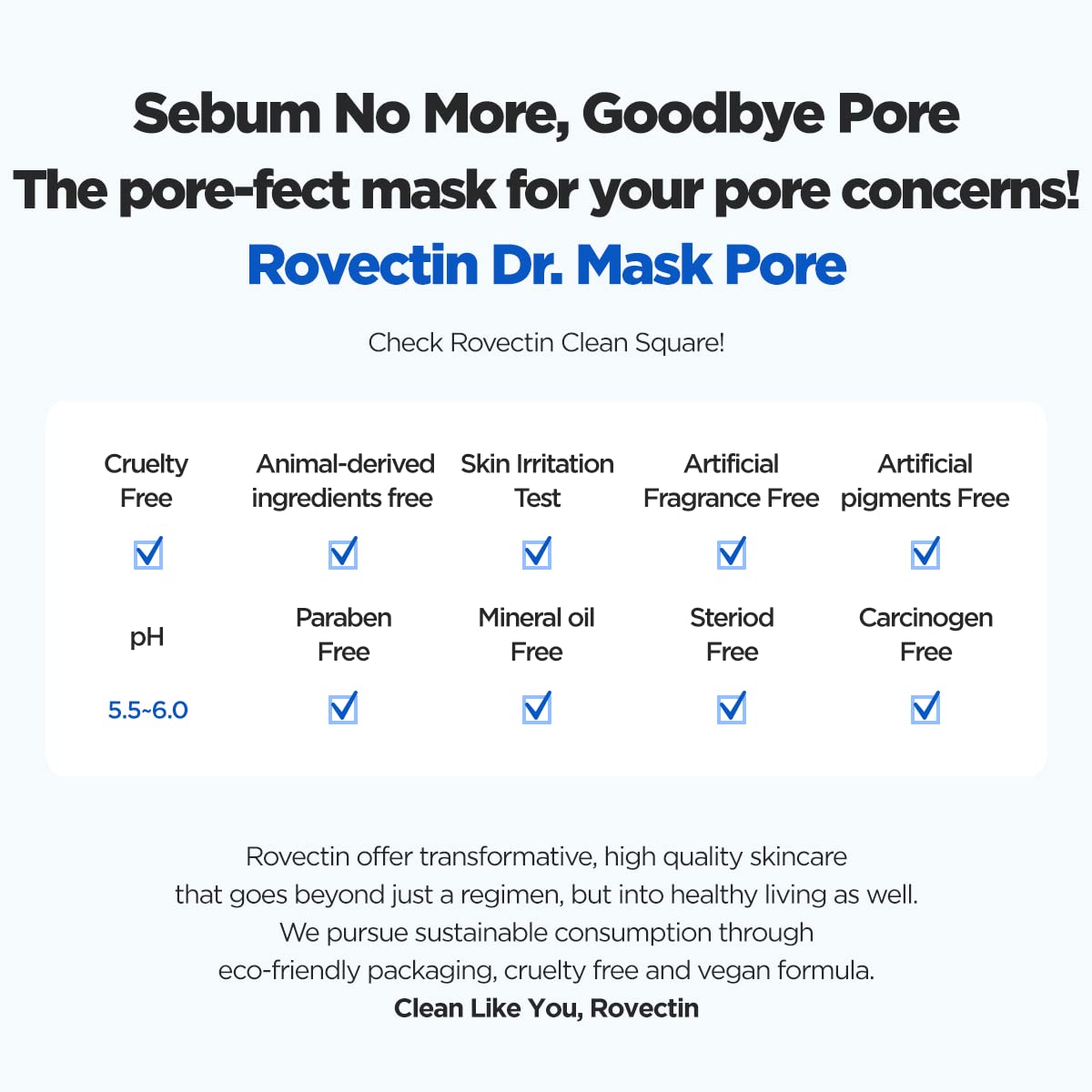 Rovectin Dr. Mask Pore For Sebum Control And Pore Treatment | Face Mask | Korean Sheet Mask | Vegan Skin Care