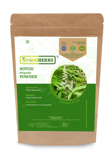 Foodherbs Notchi Leaf Powder | 200 G / 0.44 Lbs | Vitex Nigundo | Nirgundi