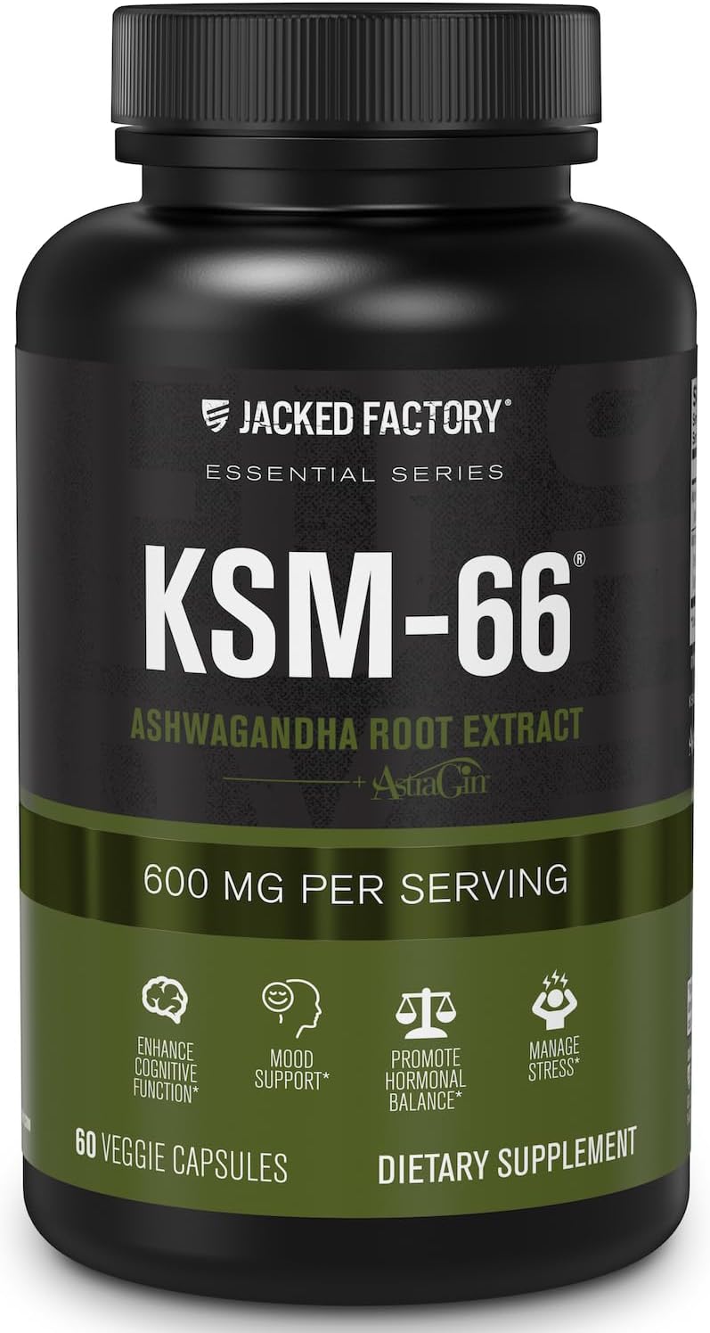 Jacked Factory Ashwagandha Root Extract (Ksm-66 Ashwagandha) W/ 5% Withanolides - Supplement For Natural Stress Relief, Cognitive Function, Vitality, And Mood Support - 60 Veggie Capsules