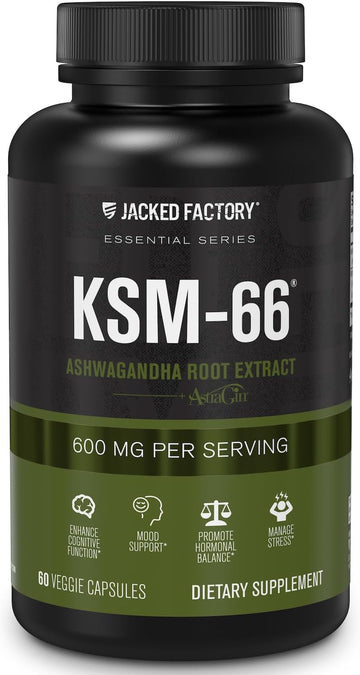 Jacked Factory Ashwagandha Root Extract (Ksm-66 Ashwagandha) W/ 5% Withanolides - Supplement For Natural Stress Relief, Cognitive Function, Vitality, And Mood Support - 60 Veggie Capsules