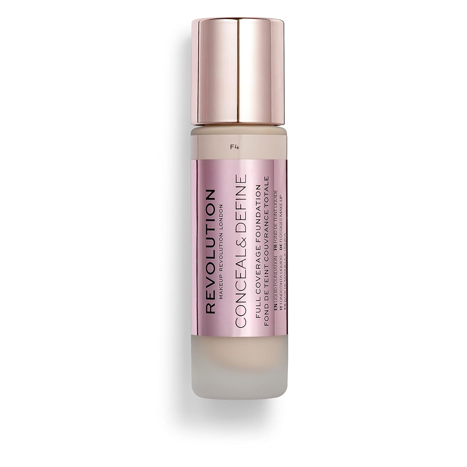 Makeup Revolution Conceal & Define Foundation, Cream Foundation Makeup, Full Coverage, For Light Skin Tones, Vegan & Cruelty-Free, F4, 23Ml