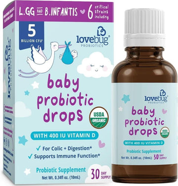 Lovebug Award Winning USDA Organic Probiotic for Infants & Babies | Helps with Colic, Reflux, Diarrhea, Constipation & Gas | Multi-Strain 5 Billion CFU | Liquid Drops | Ages 0-24 Months