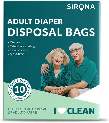 Sirona Disposable Bags For Adult Diapers | Discreet, Locks In Odors, Leak-Proof Adhesive, Environmentally Friendly & Biodegradable | Travel-Friendly Disposal Bags Pack Of 10