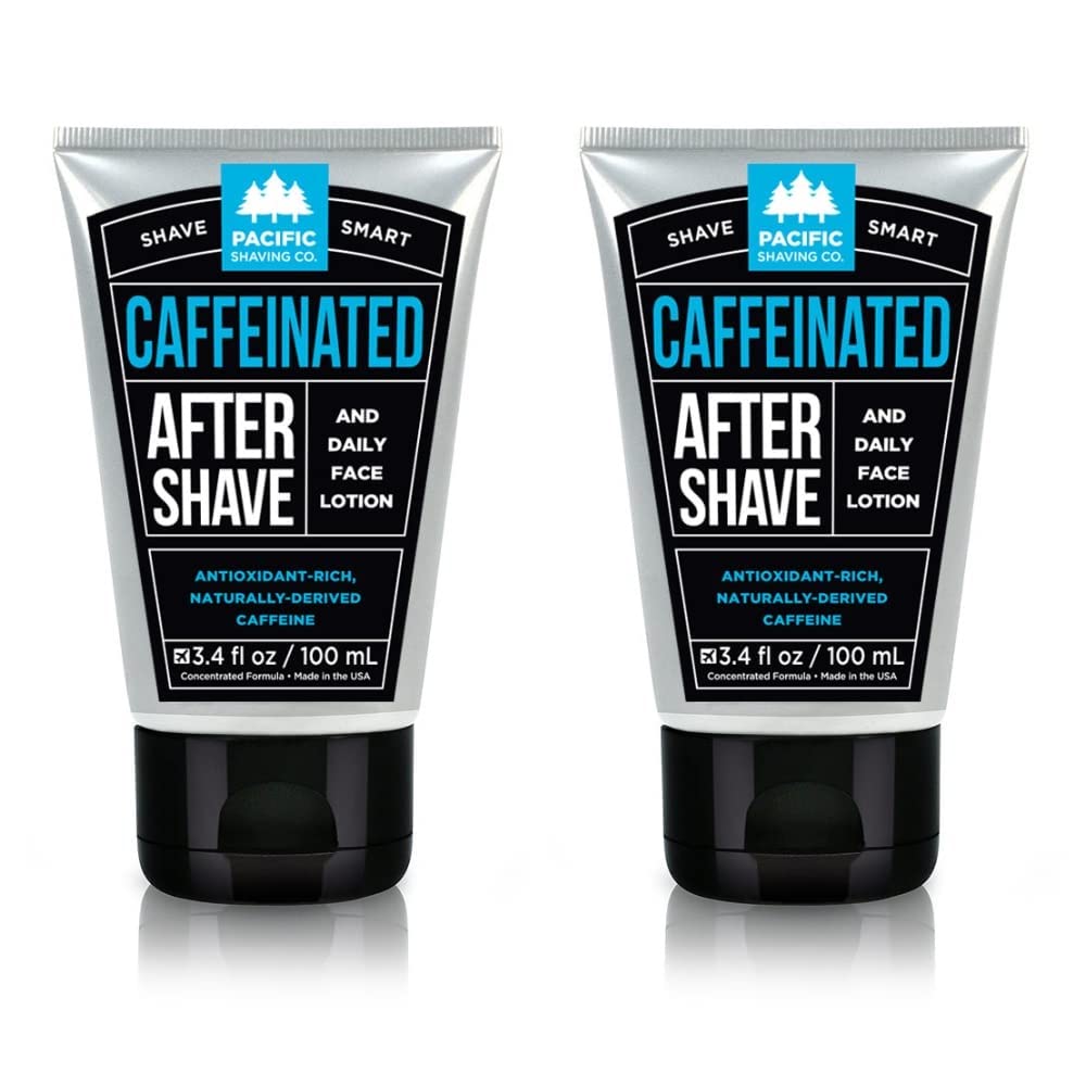 Pacific Shaving Company Caffeinated Aftershave, Men'S Grooming Product - Antioxidant Daily Face Lotion + After Shave - Soothing Aloe & Spearmint Post Shave Balm For Sensitive Skin (3.4 Fl Oz, 2 Pack)