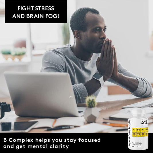 Youth & Tonic Super B Complex For Clear Mind & Healthy Energy Metabolism | Mental Focus Stress Tiredness B 100 | Support For Nervous System Vitamin B Complex