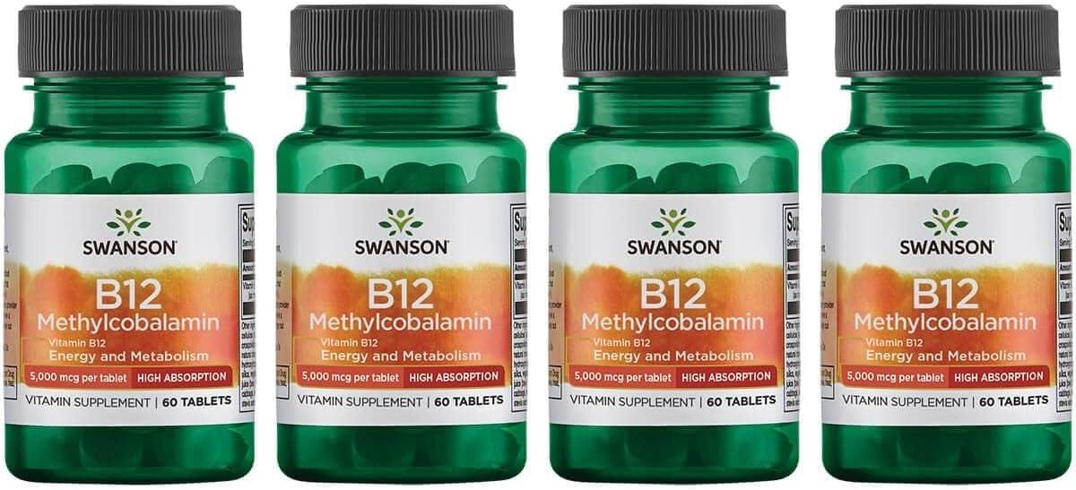 Swanson Vitamin B-12 Methylcobalamin High Absorption 5000 Mcg 60 Tabs (4 Pack)
