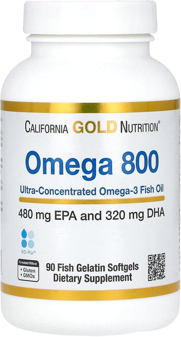 California Gold Nutrition Omega 800 Ultra-Concentrated Omega-3 Fish Oil, Kd-Pur Triglyceride Form, 1,000 Mg, 90 Fish Gelatin Softgels