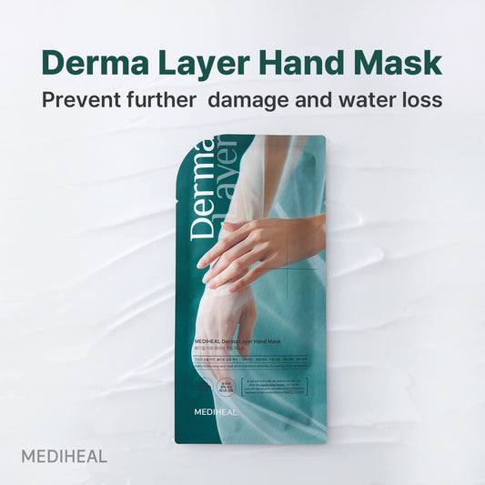 Mediheal Derma Layer Hand Mask (1 Pack) For Dry, Cracked, Roughfnessm Dullness, Damaged Skin Care With Hyaluronic Acid 3 Layers Structure