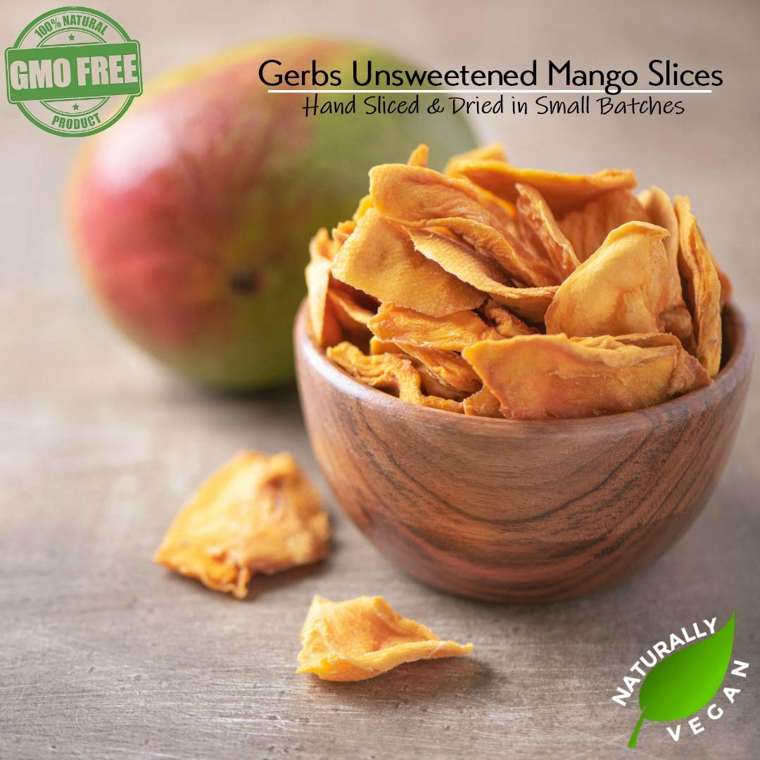 GERBS Dried Mango Slices Unsweetened 4 LBS. | Freshly Dehydrated Resealable Bulk Bag | Top Food Allergy Free | Sulfur Dioxide Free | Improve skin, digestion & reduces stress | Gluten & Peanut Free : Grocery & Gourmet Food