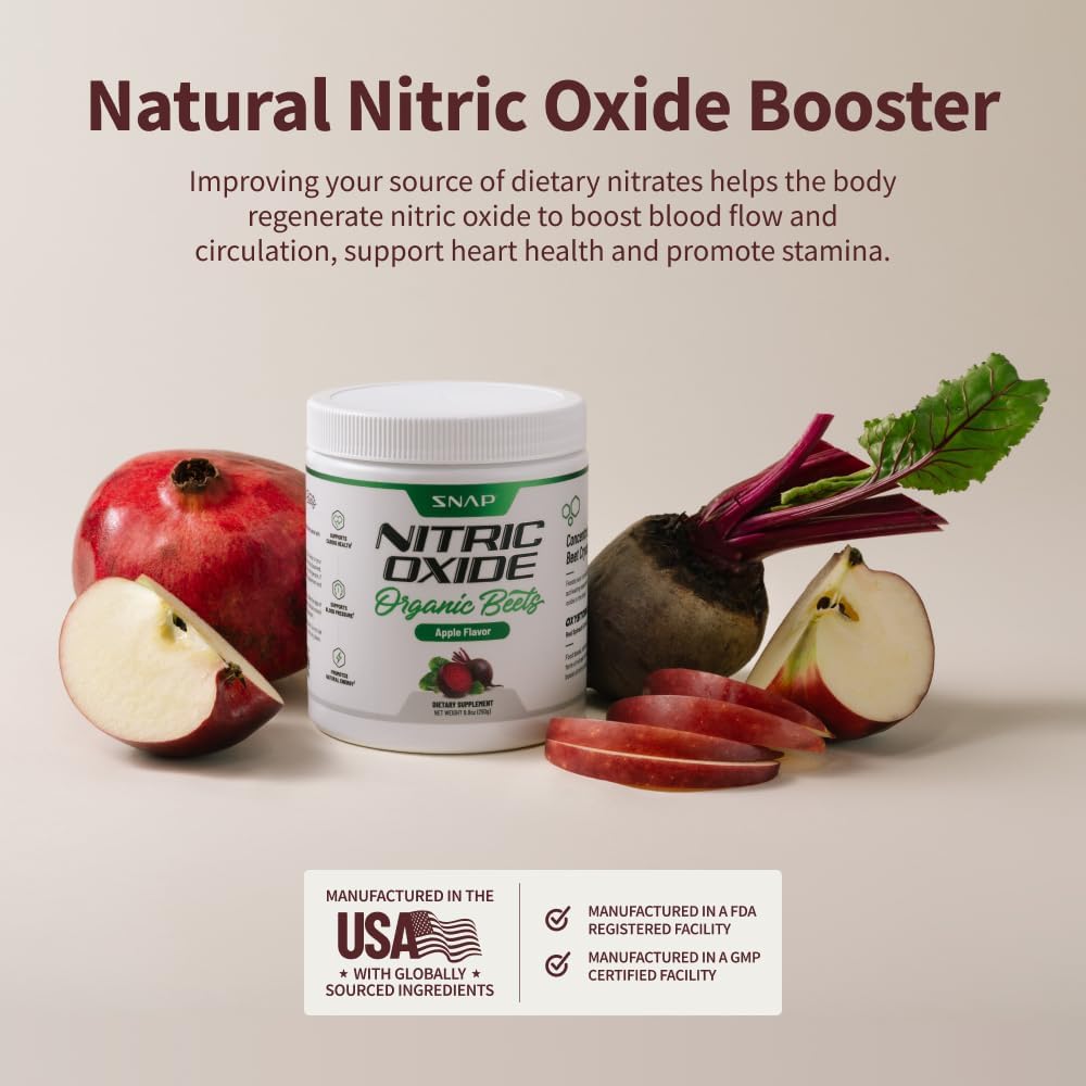 Snap Supplements USDA Organic Beet Root Powder, 3-in-1 Nitric Oxide Supplement, Support Healthy Blood Circulation, 250g (30 Servings, Apple) : Health & Household