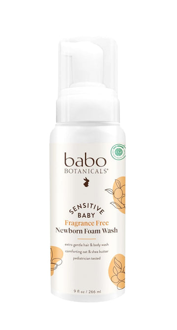 Babo Botanicals Sensitive Baby Fragrance-Free Newborn Foam Wash - Gentle Formula - Oat, Shea & Cocoa Butter - Ewg Verified - Vegan - From Birth On