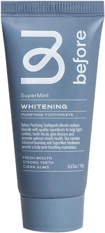 All Natural Whitening Travel Size Toothpaste, SuperMint, Clean Natural Ingredients, Balanced Foaming, Low Abrasion, Long Lasting Freshness, Plant Based Recyclable Tube, 0.67oz