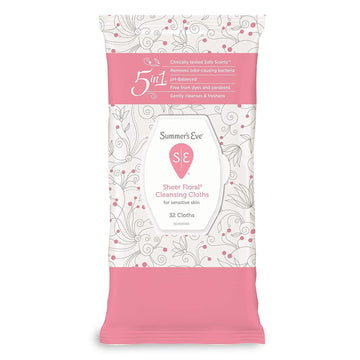 Summer's Eve Cleansing Cloths | Sheer Floral |32 Count | Pack of 4 | pH-Balanced, Dermatologist & Gynecologist Tested