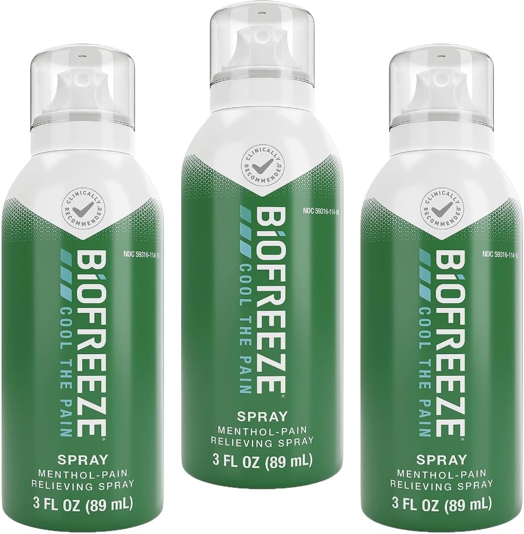 Biofreeze Menthol Spray 3 FL OZ Colorless Aerosol Spray Associated with Sore Muscles, Arthritis, Simple Backaches, and Joint Pain (Packaging May Vary) (3)