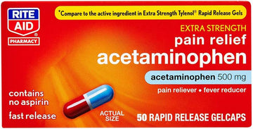 Rite Aid Extra Strength 500 mg Acetaminophen Pain Relief, Rapid Release Gelcaps - 50 Count | Pain Reliever, Joint Pain Relief | Muscle Pain Relief | Arthritis Pain Relief | Back Pain Relief Products