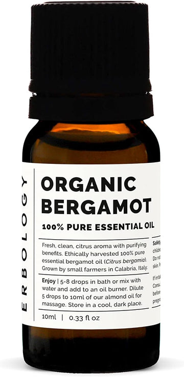 Erbology Organic Pure Bergamot Essential Oil 10ml - Cleansing and Uplifting - Small Batch - Sustainably Sourced Straight from Farm in Italy