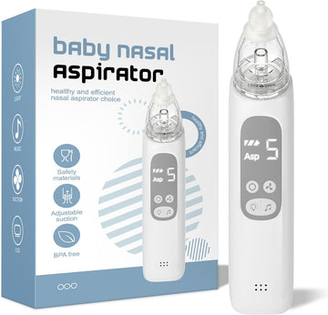 Baby Nasal Aspirator, Electric Nose Sucker with 5 Levels Suction, Soothing Light & Nursery Rhymes (White)