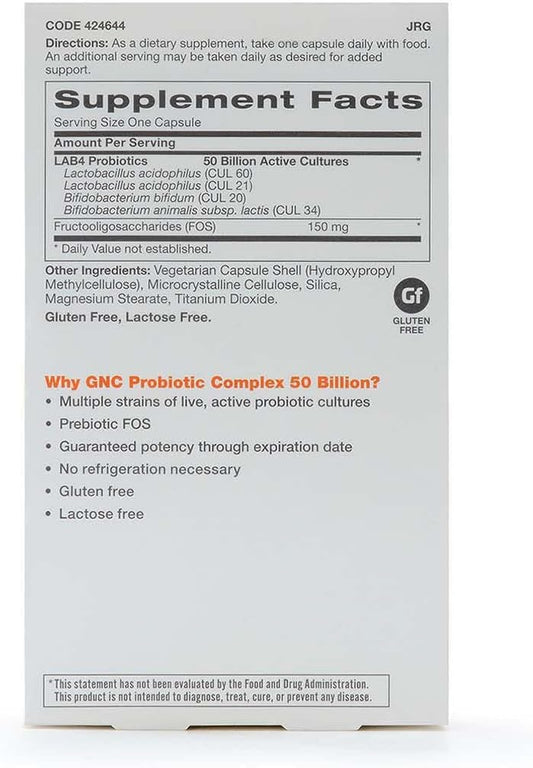 Gnc Probiotic Complex Daily Need With 50 Billion Cfus, 60 Capsules, Daily Probiotic Support