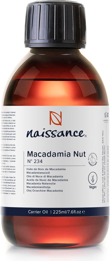 Naissance Macadamia Nut Oil (No. 234) - 225ml - Natural, Refined, Moisturiser - for Hair, Skin, Face, Body, DIY Beauty and Massage Blends