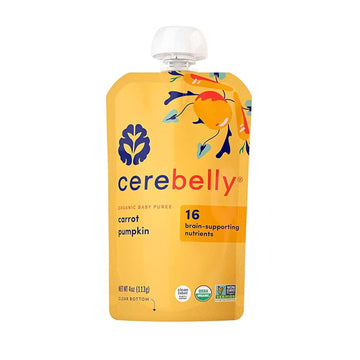 Cerebelly Baby Food Pouch – Carrot Pumpkin, Organic Fruit & Veggie Purees, Great Snack for Toddlers, 16 Brain-supporting Nutrients from Superfoods, No Added Sugar
