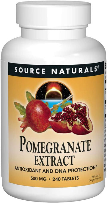 Source Naturals Pomegranate Extract, Complete Whole Fruit Ellagic Acid Antioxidant & Added Fiber, 500 Mg - 240 Tablets