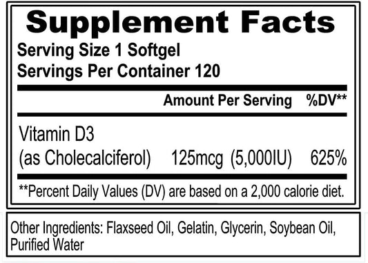 Evlution Nutrition Vitamin D3, 5000 IU High Potency, Bone and Joint Support Immune System Health, Non-GMO and Gluten-Free, Value Size (120 Servings)