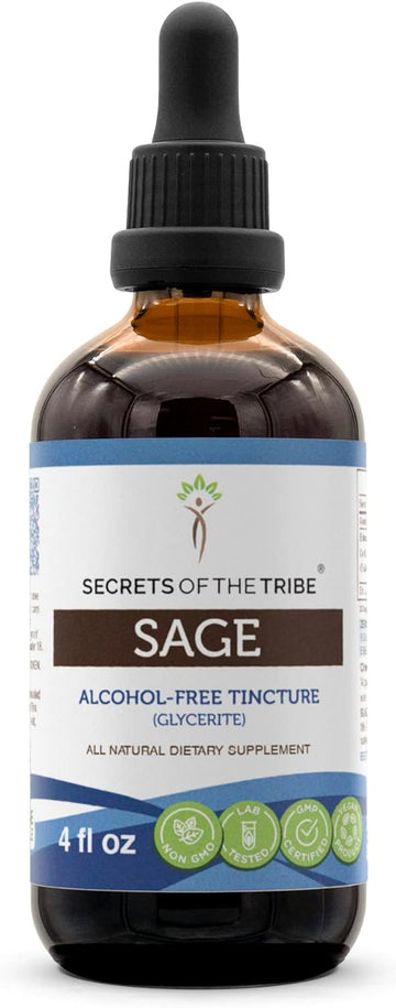 Secrets of the Tribe Sage Alcohol-Free Liquid Extract, Sage (Salvia officinalis) Dried Leaf Tincture Supplement (4 FL OZ)