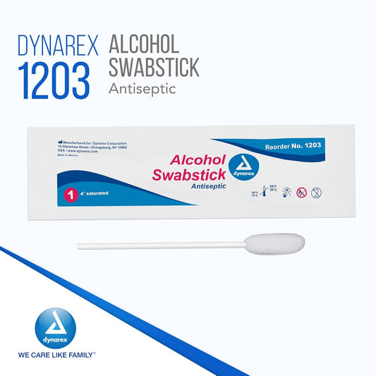 Dynarex Alcohol Swabsticks, Medical-Grade And Sanitizing, Saturated With 70% Isopropyl Alcohol, 3.5 Inches, 1 Swabstick Per Packet, Case Of 500 Packets