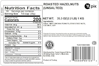 Yupik Dry Roasted Unsalted Hazelnuts, 2.2 Lb, Gluten-Free, Kosher, Vegan, Filberts, Unsalted, Oil-Free, Crunchy Nuts, Source Of Fiber & Iron, Healthy Snacks, Ideal For Baking, Cooking & Nut Butters