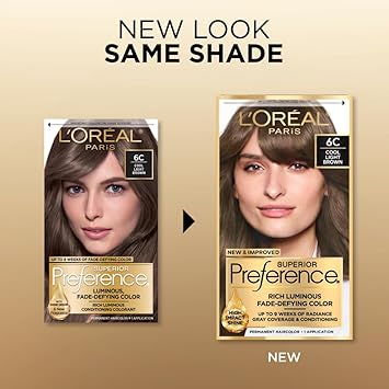 L'Oreal Paris Superior Preference Fade-Defying + Shine Permanent Hair Color, 6C Cool Light Brown, Pack Of 1, Hair Dye