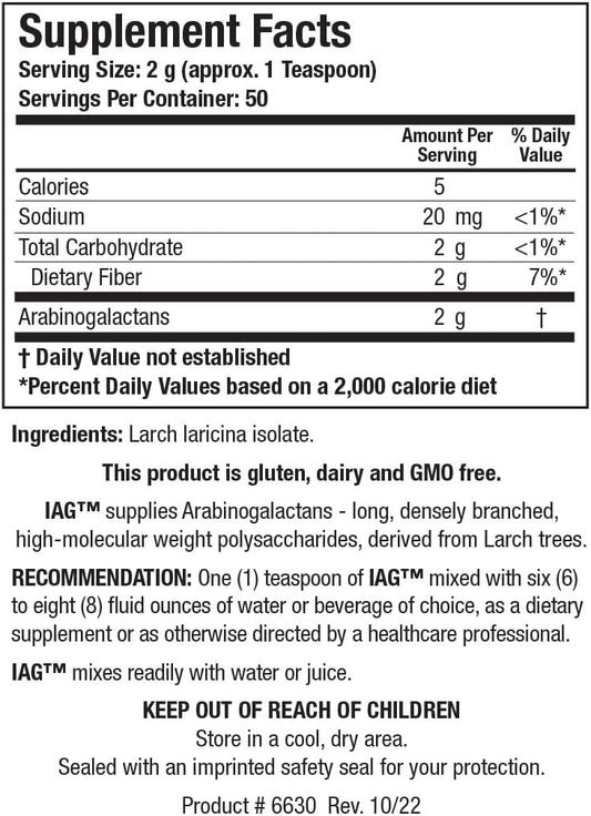 Biotics Research Iag Easy To Dissolve Prebiotic Powdered Formula, Immune Support, Gut Health, Stimulate Butyrate Production, Colon Health 3.6 Ounces