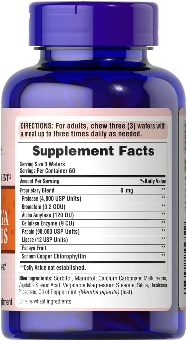 Puritan's Pride Chewable Super Papaya Enzyme Plus, 180 Count