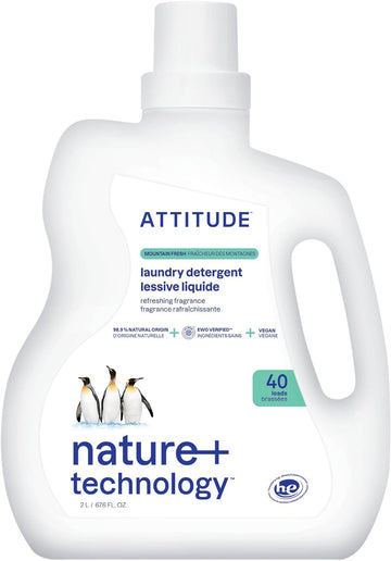 Attitude Liquid Laundry Detergent, Ewg Verified Laundry Soap, He Compatible, Vegan And Plant Based Products, Cruelty-Free, Mountain Fresh, 40 Loads, 67.6 Fl Oz