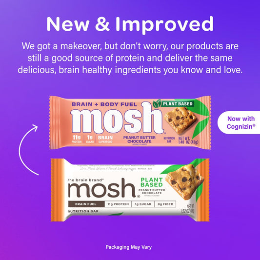 Mosh Peanut Butter Chocolate Plant Based Keto Protein Bars, High Protein, Gluten Free, Brain Healthy Snack With Ashwagandha, And Lion'S Mane, 12 Count