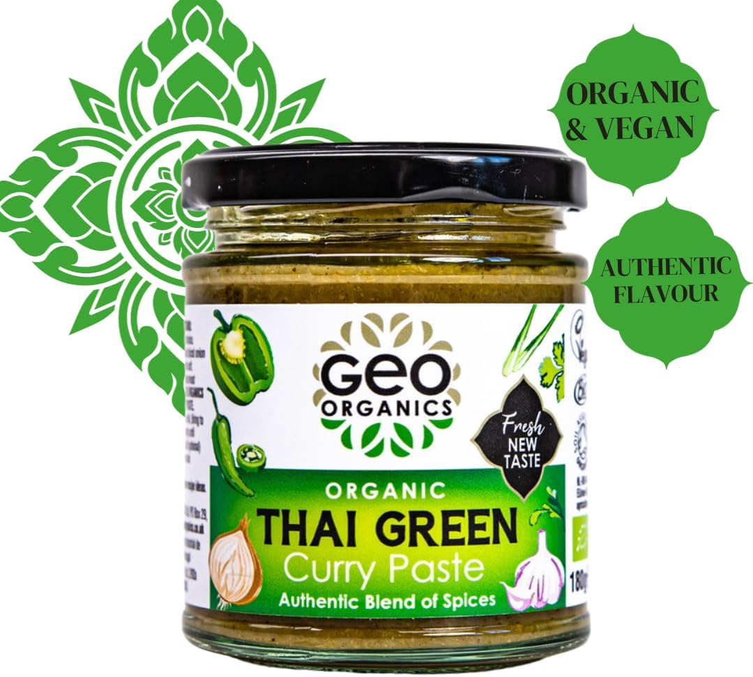 Geo Organics Thai Green Curry Paste 180g (Pack of 1) Serves 4 | Organic & Vegan-Friendly Thai Curry Paste | Authentic Thai Recipe Base | Certified by Soil Association Curry Paste : Amazon.co.uk: Grocery
