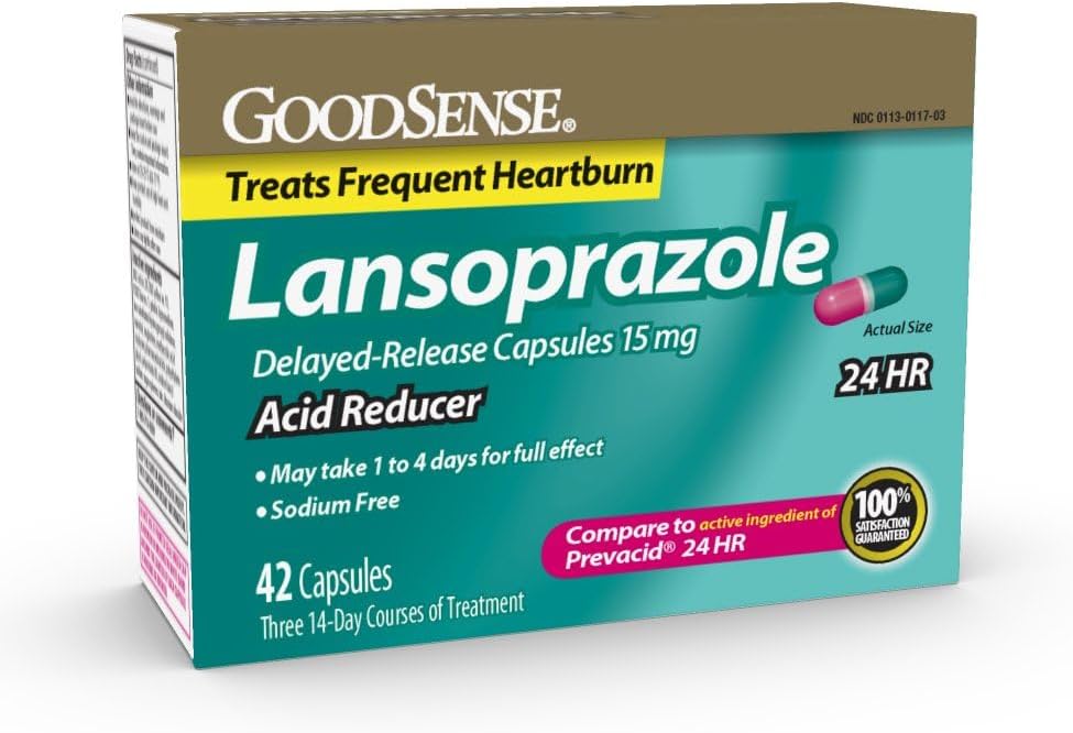 Goodsense Lansoprazole Delayed Release Capsules, 15 Mg, Proton Pump Inhibitor, Treats Frequent Heartburn, 24 Hour, 42 Count