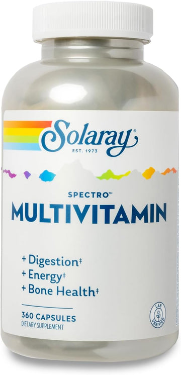 Solaray Spectro Multivitamin With Iron - Multi Vitamin With Calcium, Magnesium, Energizing Greens, Herbs & Digestive Enzymes - Digestion, Energy, And Bone Health Support (60 Servings, 360 Capsules)