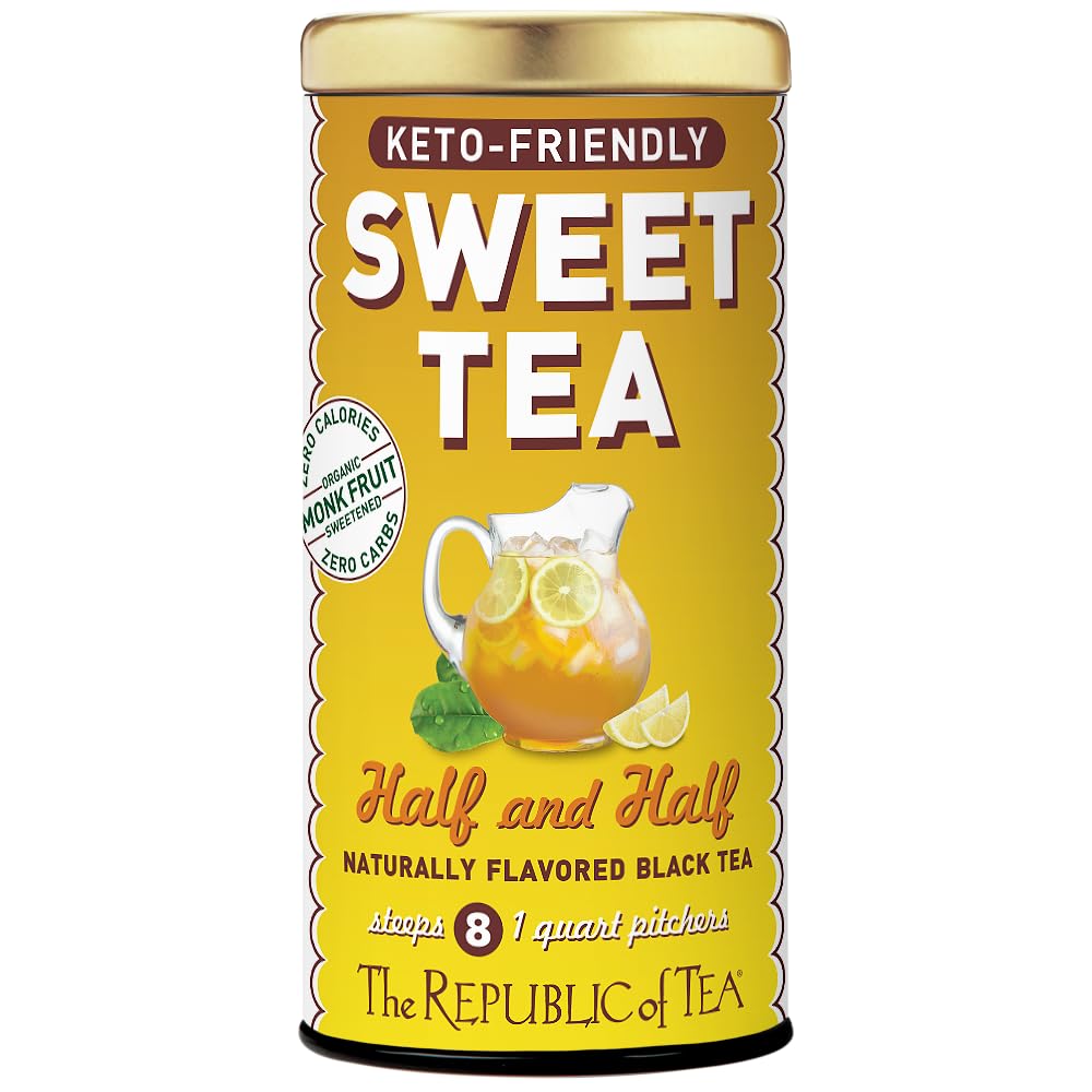 The Republic Of Tea – Keto-Friendly Sweet Iced Half And Half Tea - Black Tea And Lemonade, 8 Large Quart-Sized Iced Tea Pouches, Naturally Caffeinated