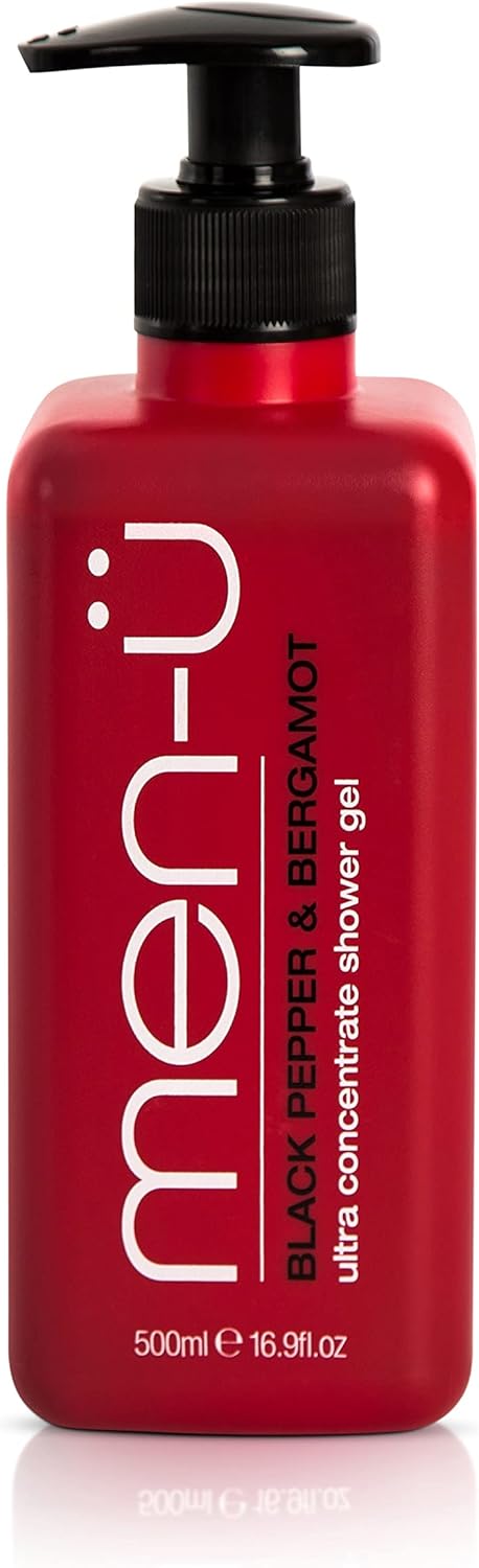 Men-Ü Mens Shower Gel Black Pepper & Bergamot 500Ml Tank Lasts Up To 6 Months. Shower Gel Men W/ Ultra-Concentrate Formula, Longer Lasting & High Performance. Vegan & Eco-Friendly Mens Body Wash 500Ml