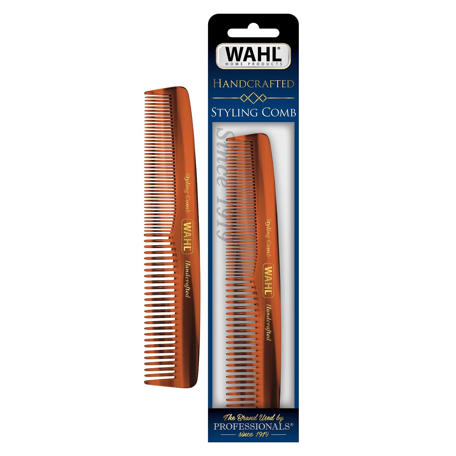 Wahl Beard, Mustache, & Hair Styling Comb For Men'S Grooming - Handcrafted & Hand Cut With Cellulose Acetate - Smooth, Rounded Tapered Teeth - Model 3328