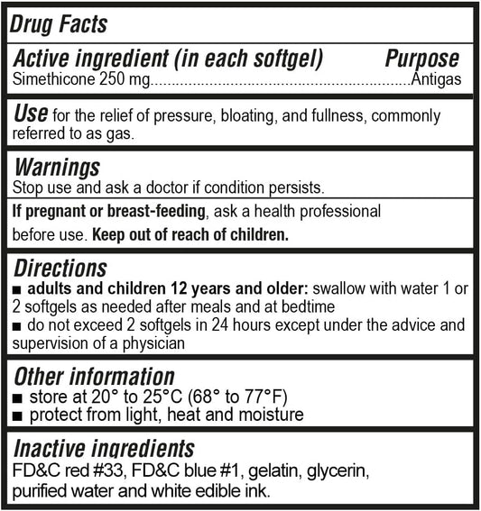 P Puregen Labs Maximum Strength Gas Relief Softgels with Simethicone 250 mg Relieve Pressure, Bloating and Painful Discomfort Compare to Gas-X and Phazyme -200 Count Total