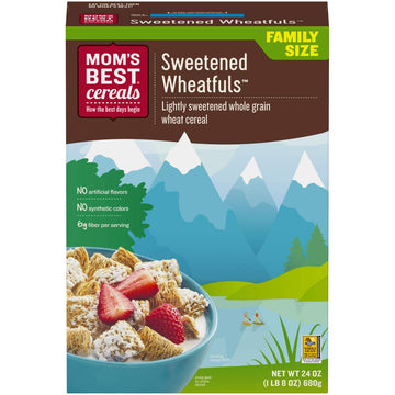 Mom's Best Sweetened Wheatfuls Cereal, Whole Grain, No High Fructose Corn Syrup, 24 Oz Box (Pack of 12)